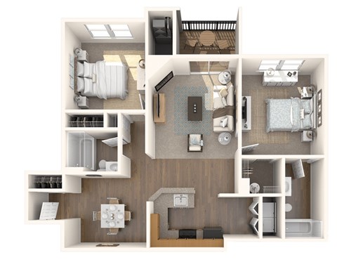 Floor plan for 2 beds, 2 baths, 1172 sqft